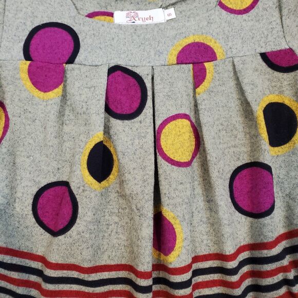 Aryeh Longsleeve Tunic Top Tie Back S Polka Dot Artsy Art to Wear Boho Retro - Picture 4 of 11